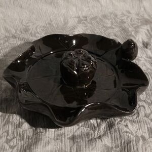 Vintage Blue Mountain Pottery Black Glazed Lotus Backflow Incense Burner trinket